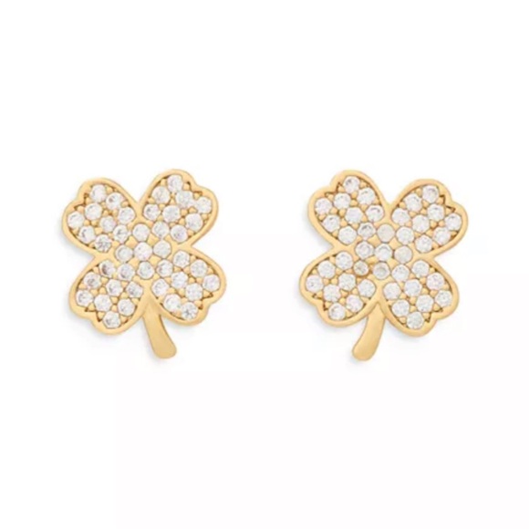 Kate Spade Lucky Charm Gold-Tone Pavé Crystal Clover Stud Earrings NWT - Picture 2 of 8